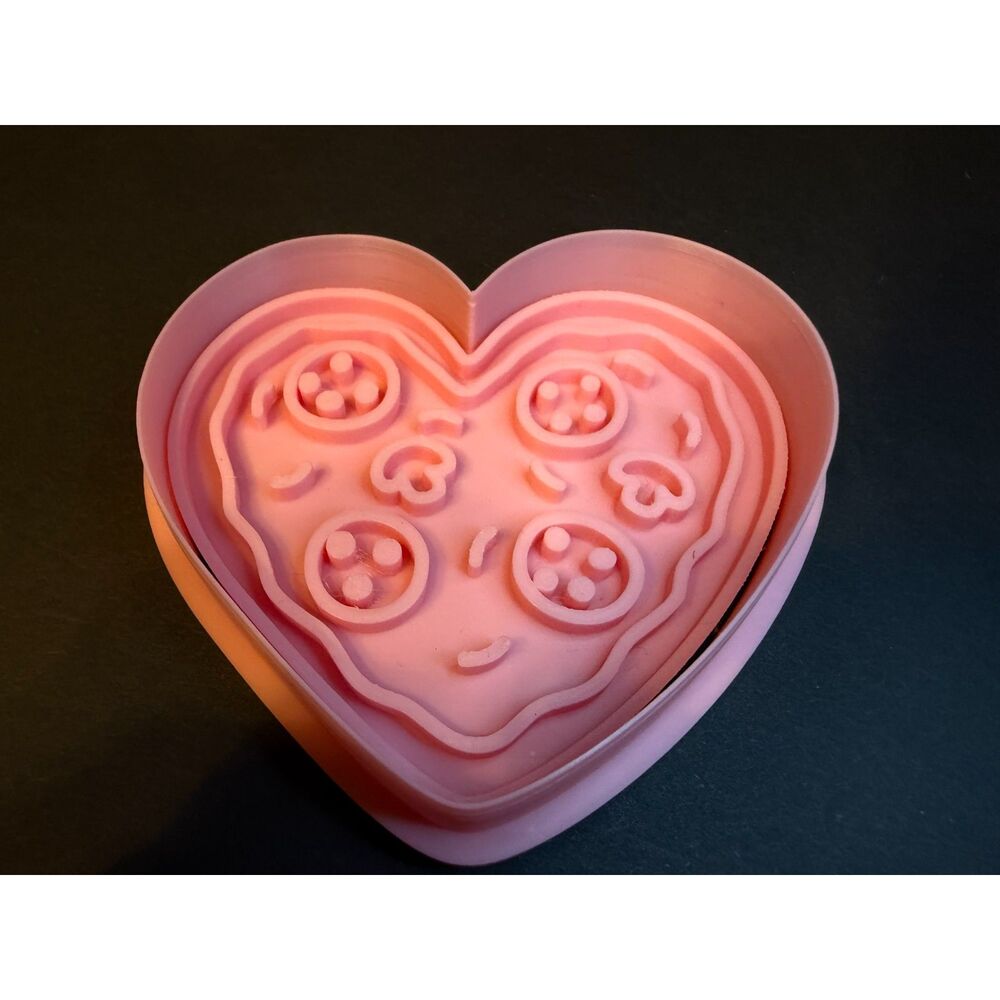 Pizza Heart Cookie Cutter Set, Pink Heart Pizza Stamp and Cutter